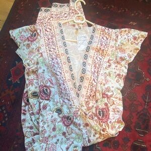 Beige Floral Wrap Midi Dress NWT